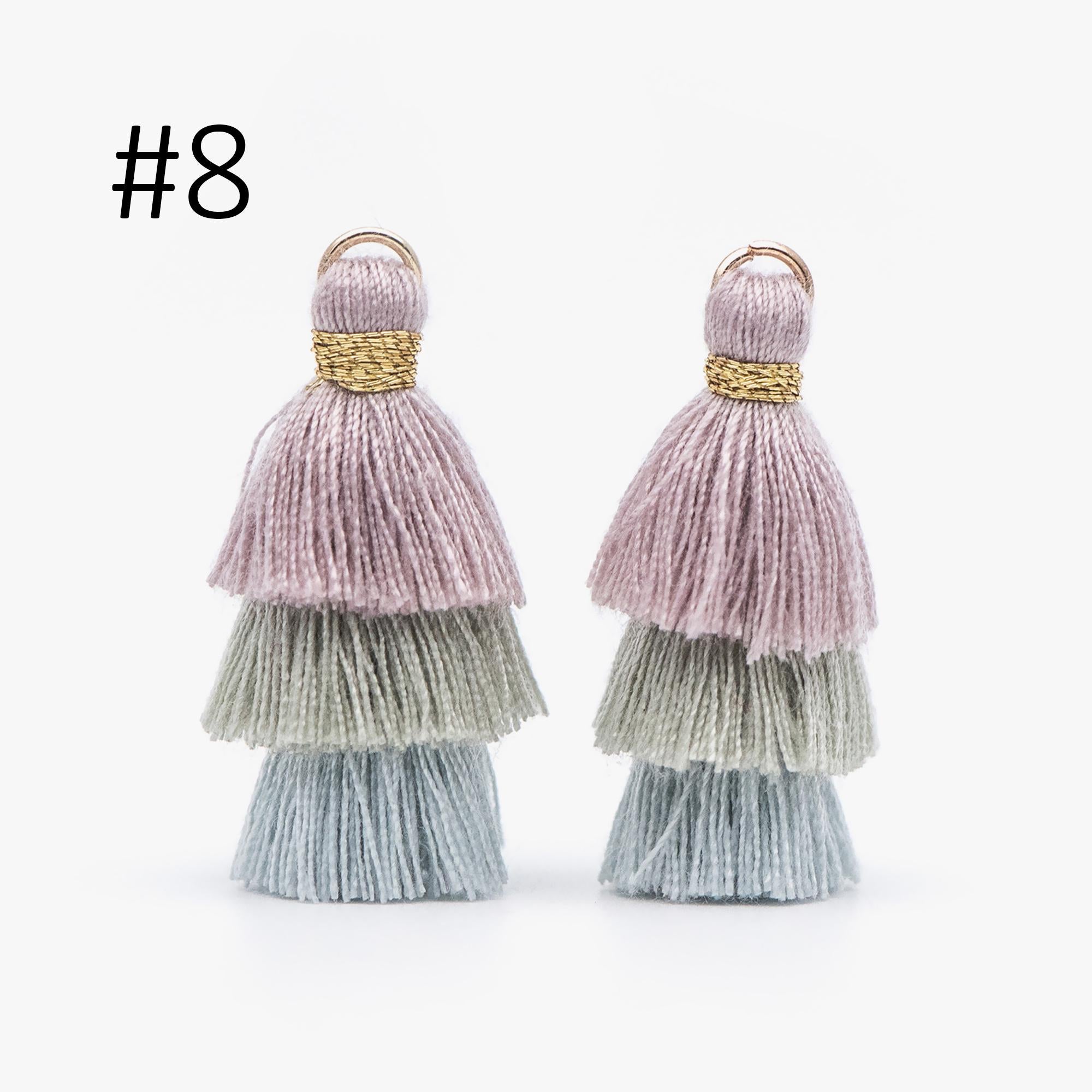 10pcs Tiered Cotton Tassels 31mm, 3 Layers Tassel Charms for Earrings, Keychain Jewelry Tassel Pendants (FB-019)